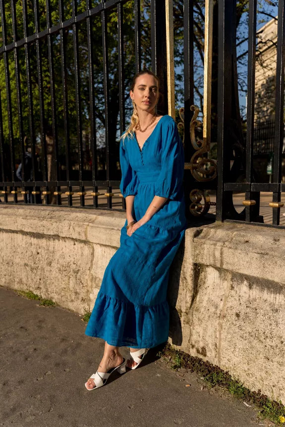 Taylor Long Openwork Cotton Dress Blue