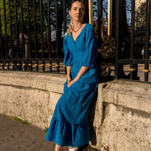 Taylor Long Openwork Cotton Dress Blue