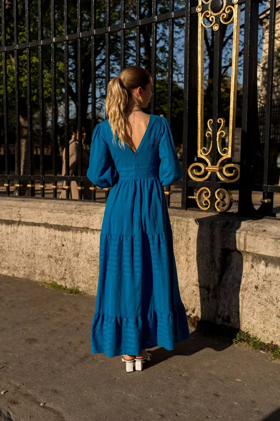 Taylor Long Openwork Cotton Dress Blue