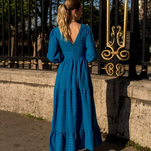 Taylor Long Openwork Cotton Dress Blue