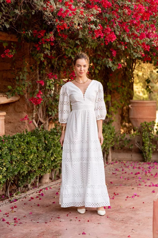 Taylor Long Openwork Cotton Dress