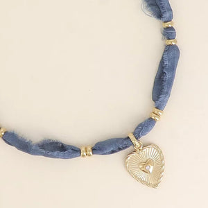 Silk Ribbon Heart Pendant Necklace