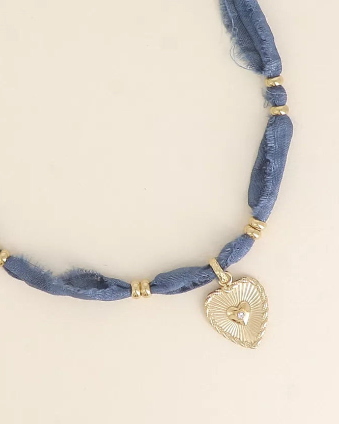 Silk Ribbon Heart Pendant Necklace