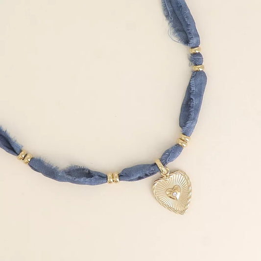 Silk Ribbon Heart Pendant Necklace