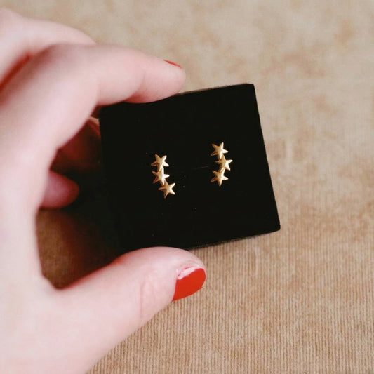 Little Three-Star Stud Earrings in Gold