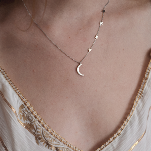 Rhiannon Moon And Stars Necklace In Silver