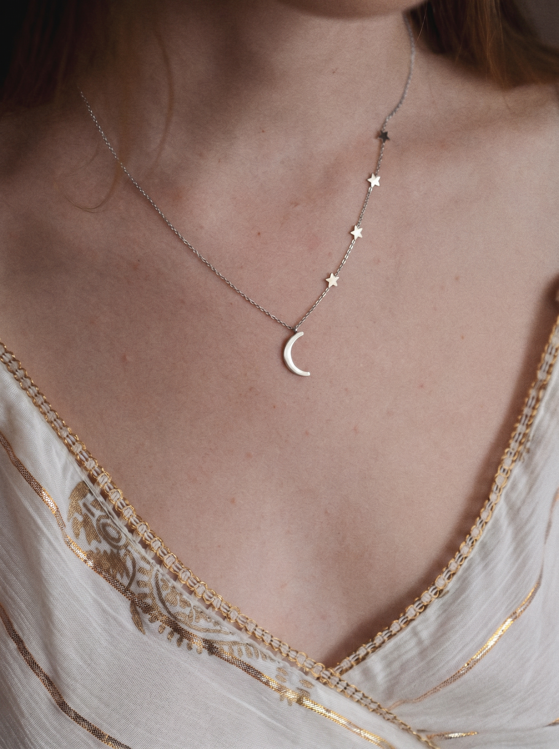 Rhiannon Moon And Stars Necklace In Silver
