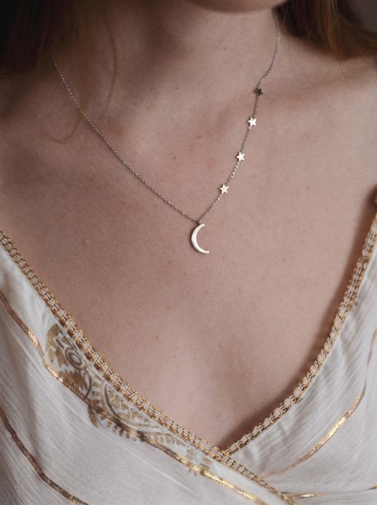 Rhiannon Moon And Stars Necklace In Silver