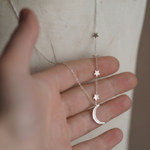 Rhiannon Moon And Stars Necklace In Silver