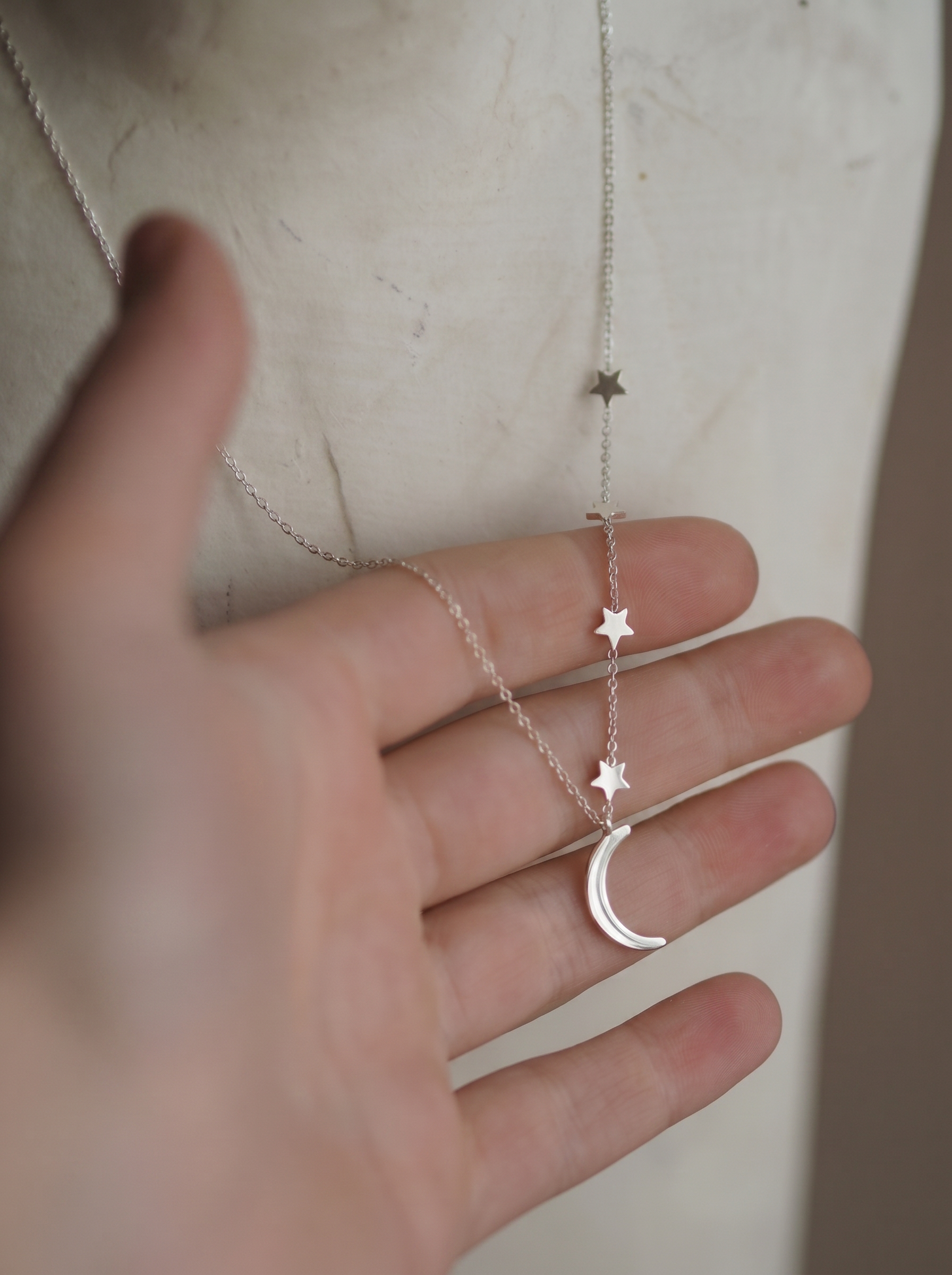 Rhiannon Moon And Stars Necklace In Silver