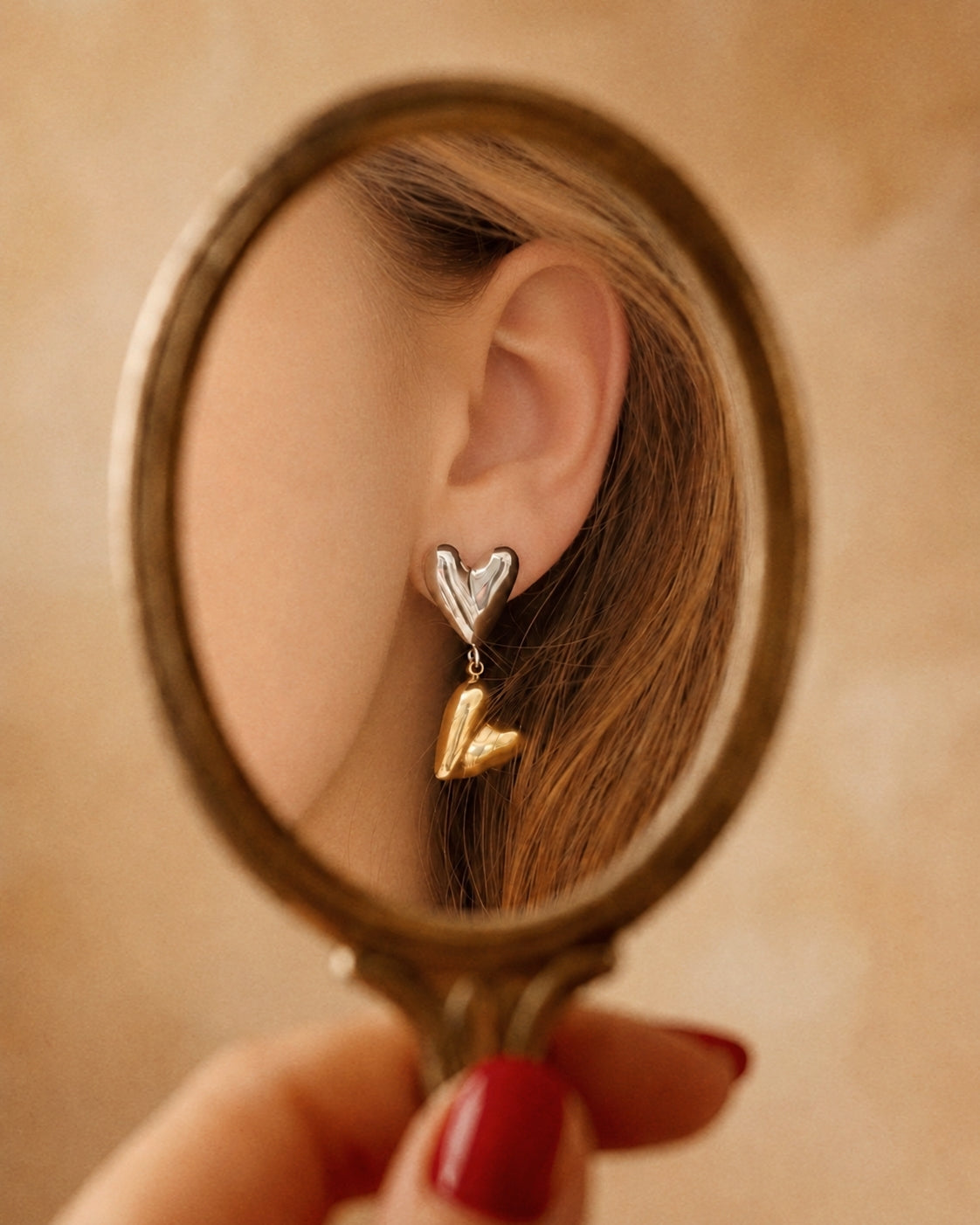 Two Toned Gold & Silver Heart Earrings