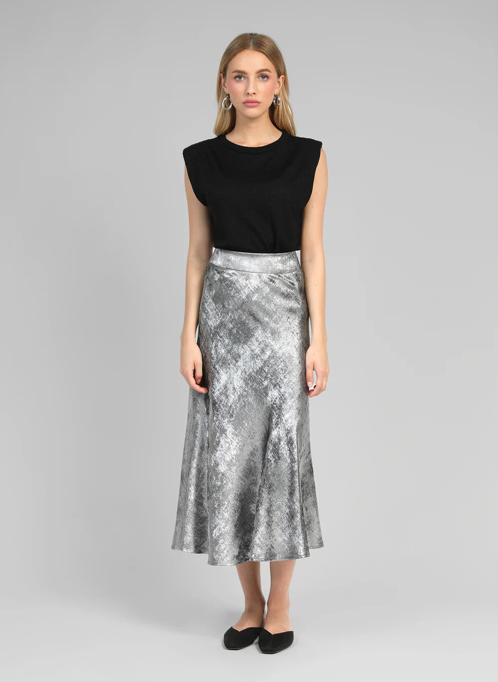 Janyma Silver Midi Skirt
