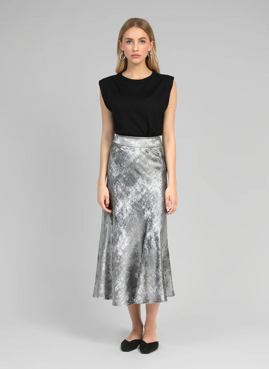 Janyma Silver Midi Skirt