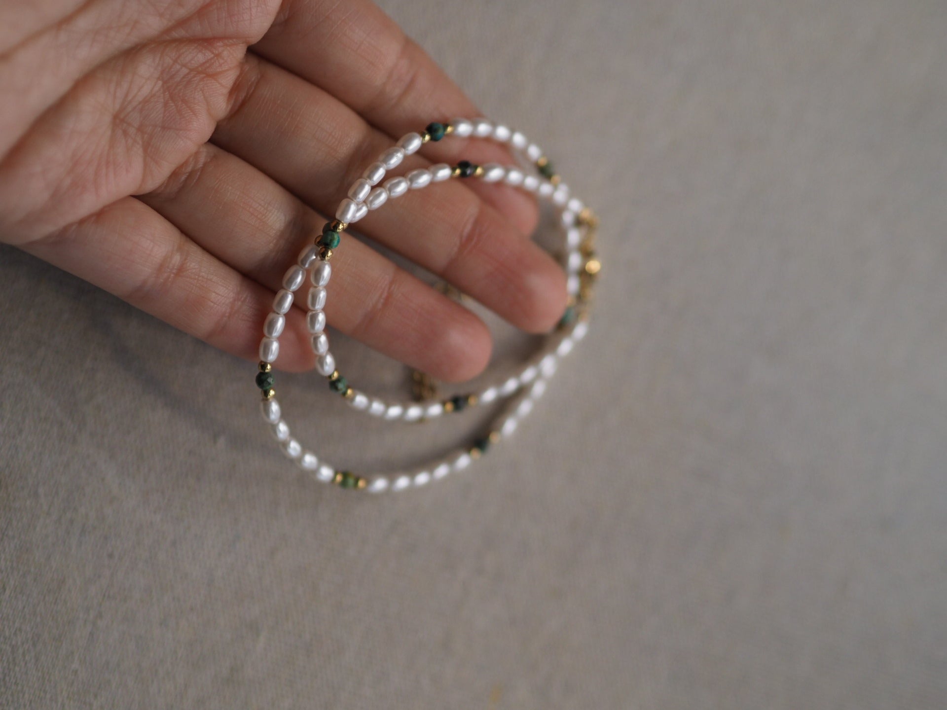 Pearl and Green Gemstone Necklace