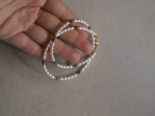 Pearl and Green Gemstone Necklace