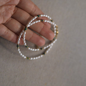 Pearl and Green Gemstone Necklace
