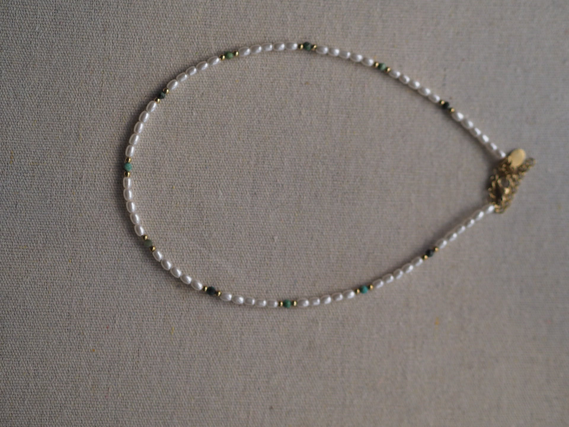 Pearl and Green Gemstone Necklace