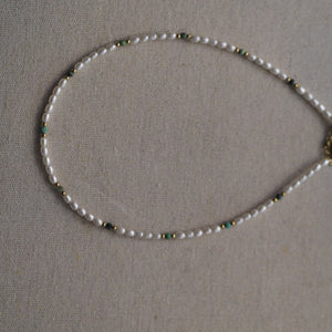 Pearl and Green Gemstone Necklace