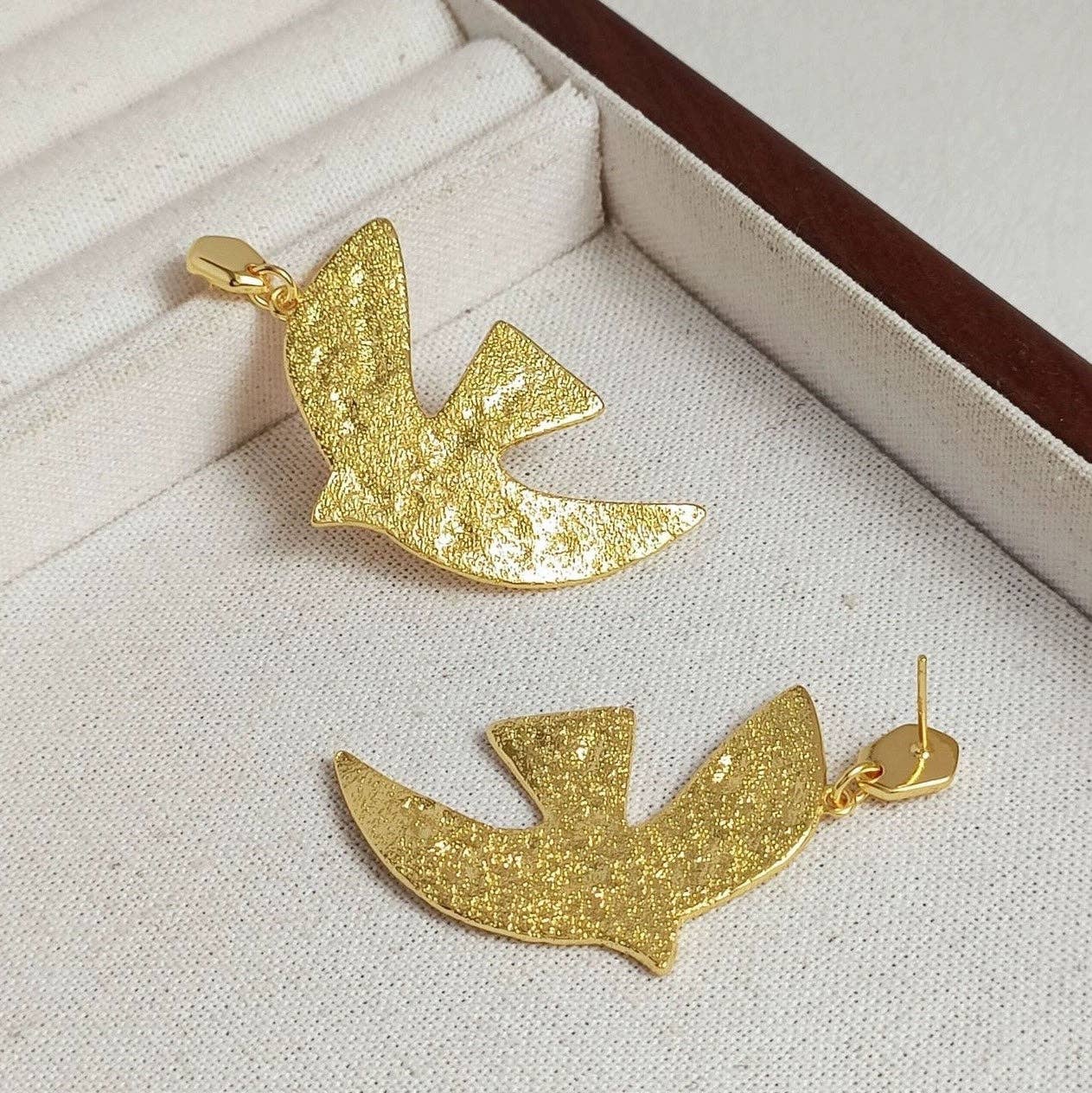 Unique Bird Design Dove Textured Drop Earrings