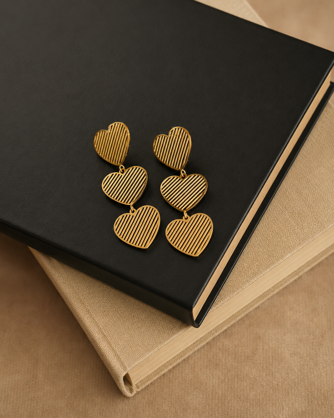 Trio of Hearts Earrings in Gold