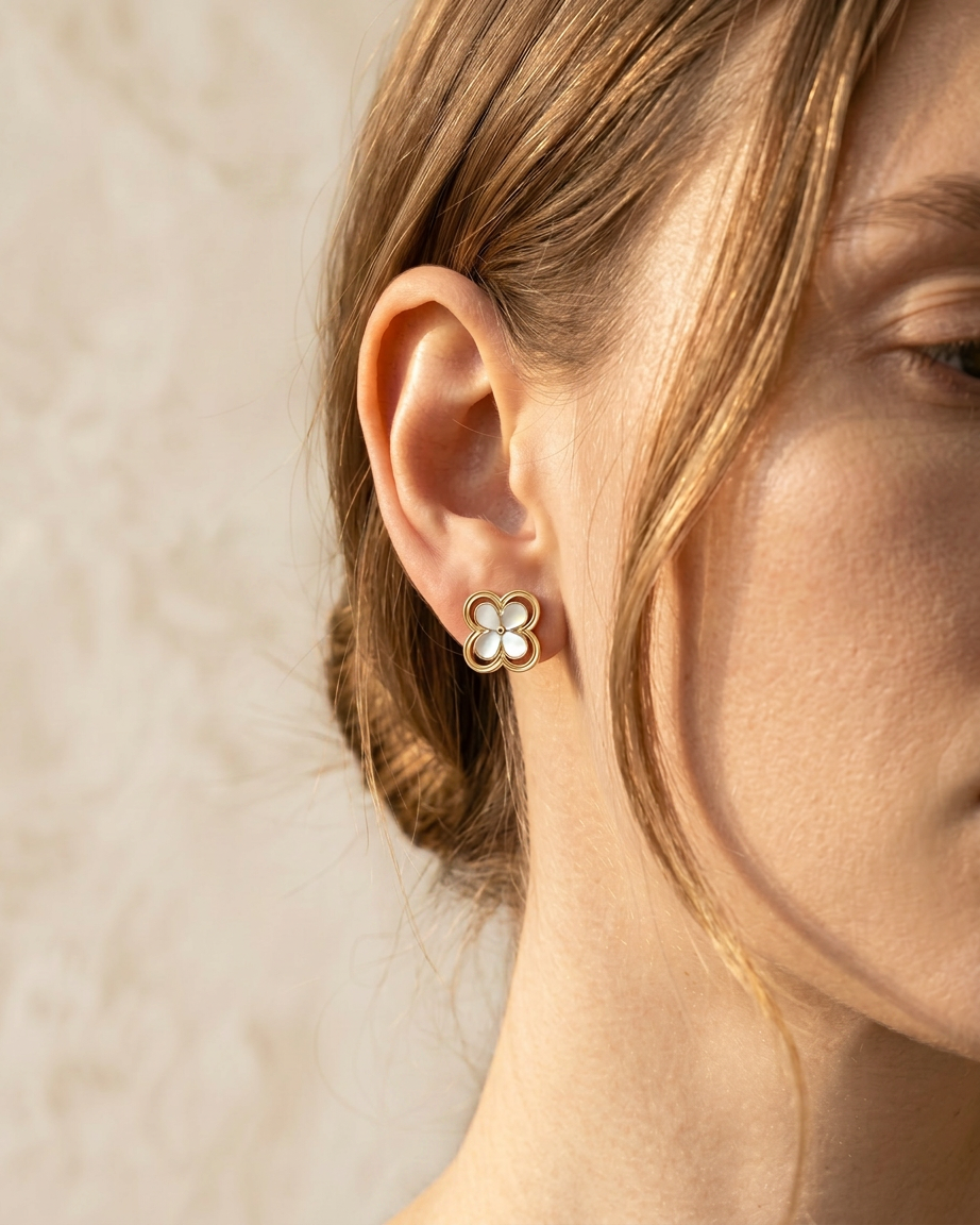 Beautiful Pearl Clover Studs