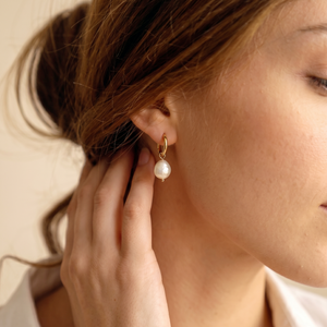 Freshwater Pearl Hoops in Gold