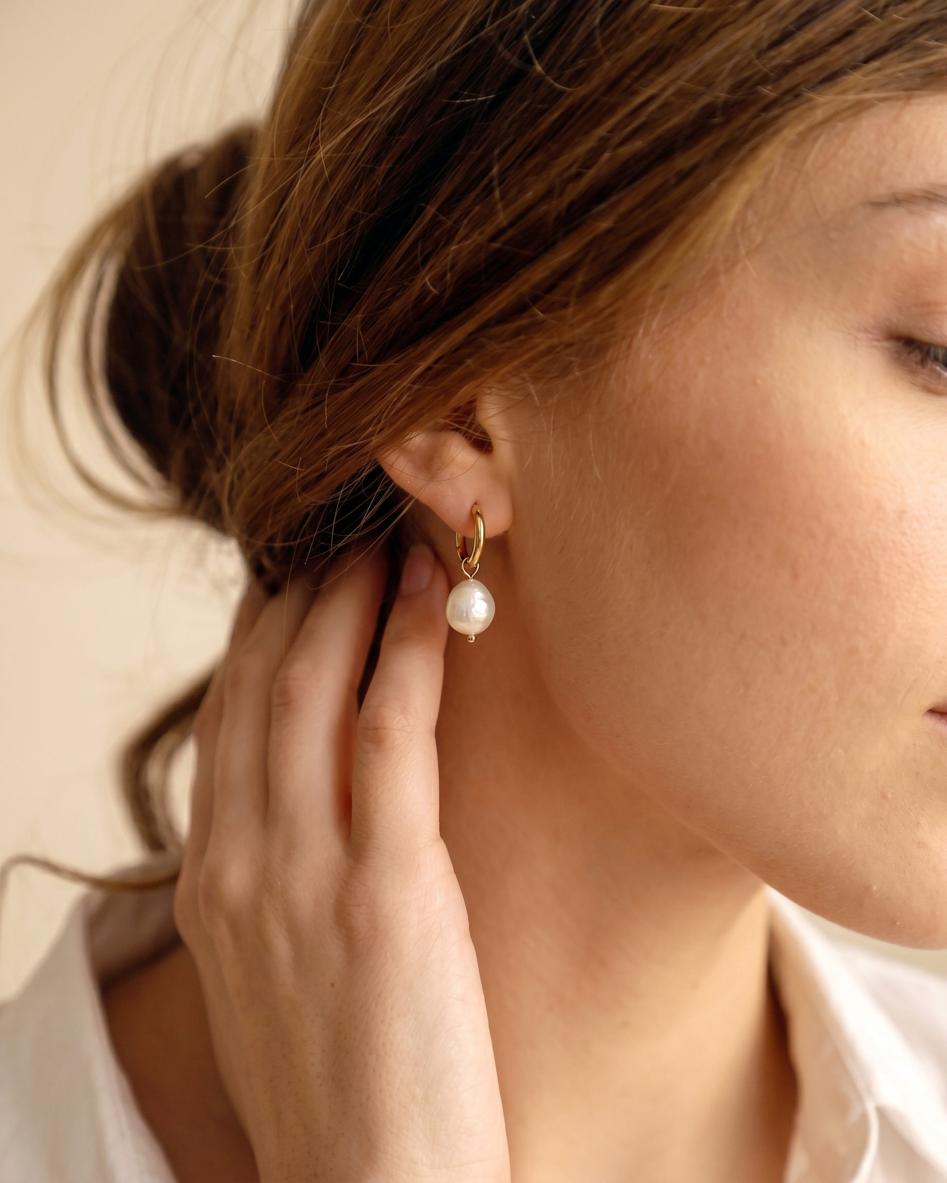 Freshwater Pearl Hoops in Gold