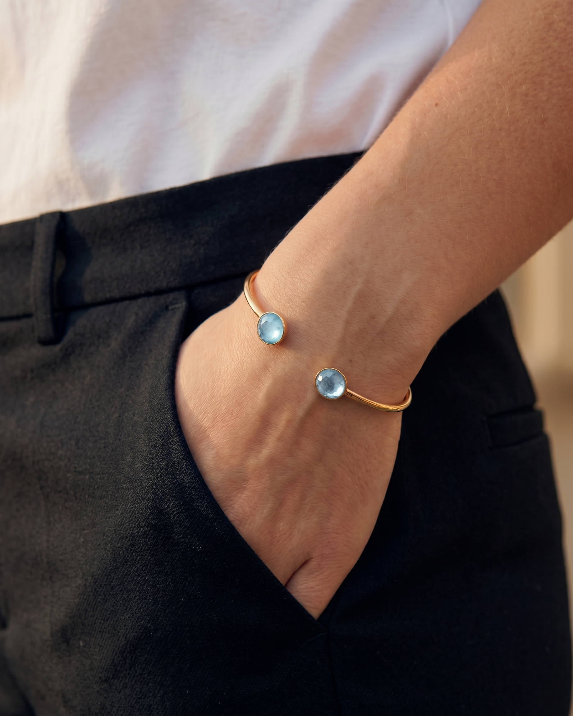 Swarovski Adjustable Bangle in Light Blue and Gold
