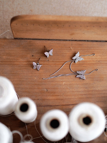 Mathilde Silver Butterfly Earrings 2in1