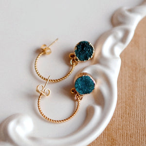 Andrea Atlas Blue Druzy Stone Hoops