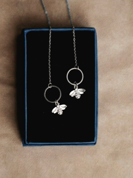 Mini Sparkle Bee Earrings in Silver