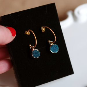 Andrea Atlas Blue Druzy Stone Hoops