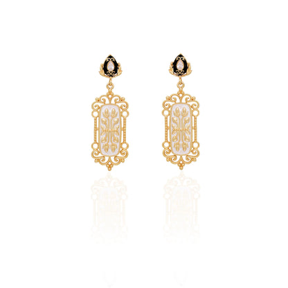 White Enamel & Filigree Earrings